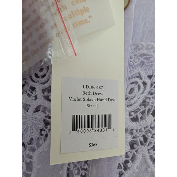 NWT LoveShackFancy Beth Dress Violet Splash Hand Dye Purple White Crochet Large - Picture 6 of 8